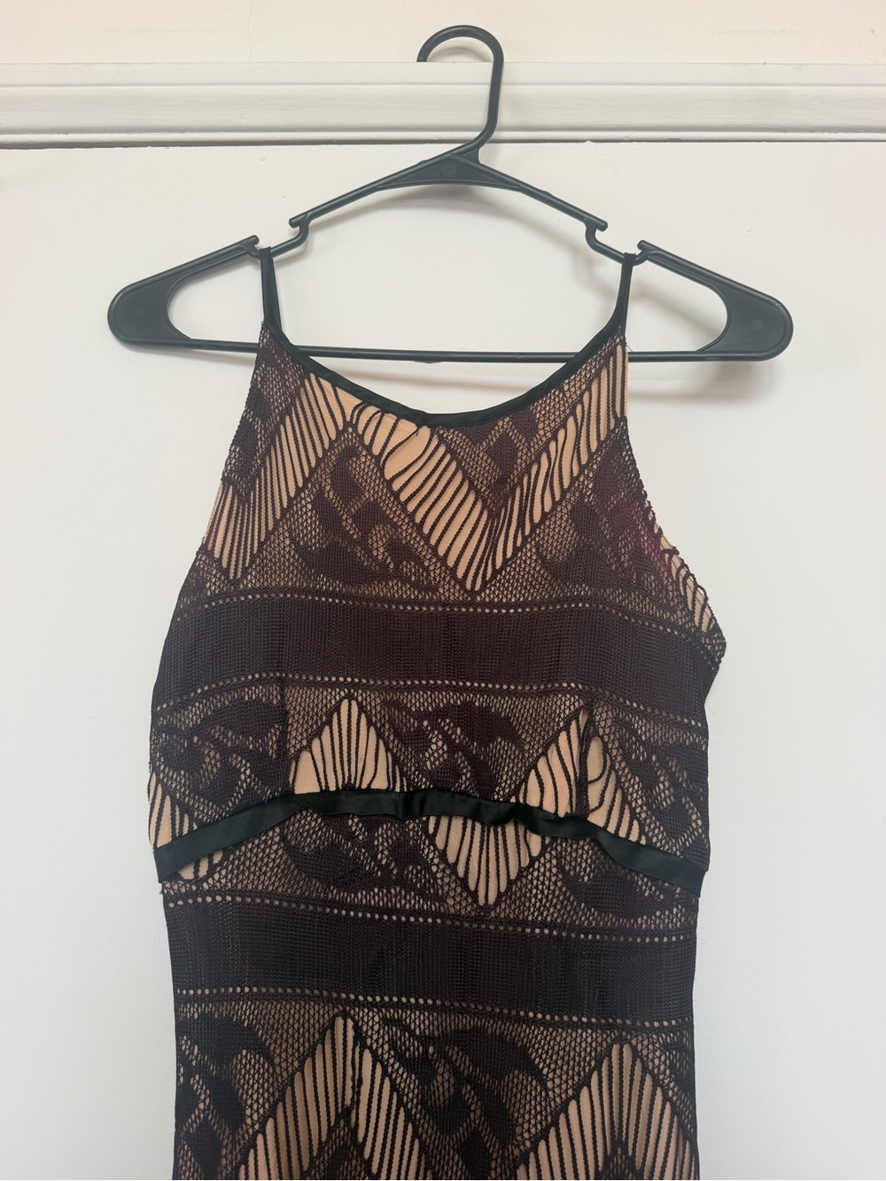 bebe Black Lace Maxi Dress with Nude Lining